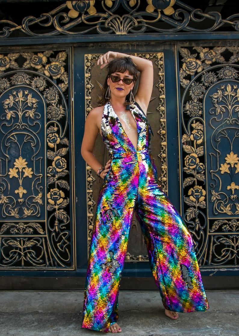 rainbow sequin jumpsuit