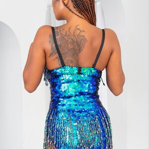 Emerald Green Mermaid sequin bodysuit for women. Perfect for festival outfit and party clothing. Booty cut, also available in Thong cut. image 3