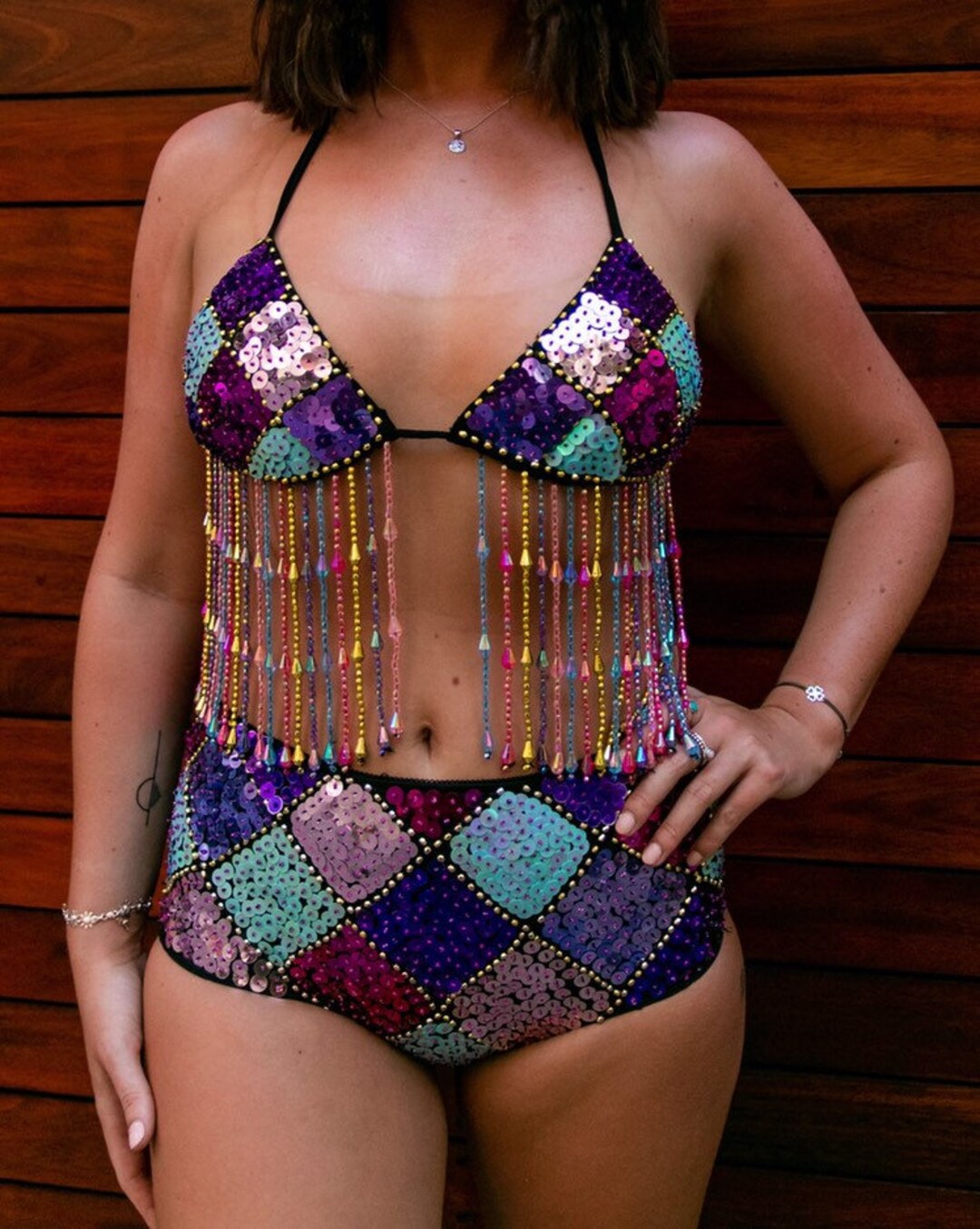 Harlequin Pattern Sequin Bra and Shorts Set. Etsy