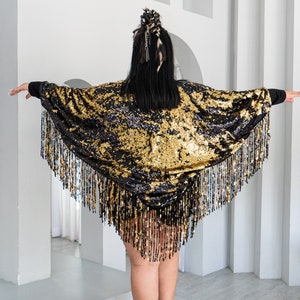 Gold and Black Sequin Kimono for the perfect festival outfit.