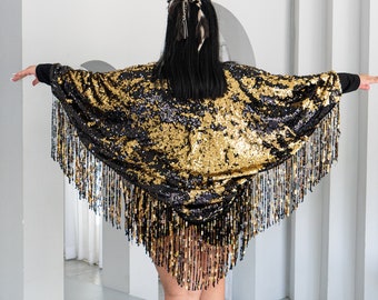 Gold and Black Sequin Kimono for the perfect festival outfit.