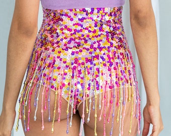 High waist sequin shorts for women in our cheeky thong cut. Perfect for your festival outfit and sparkly rave and party wear.