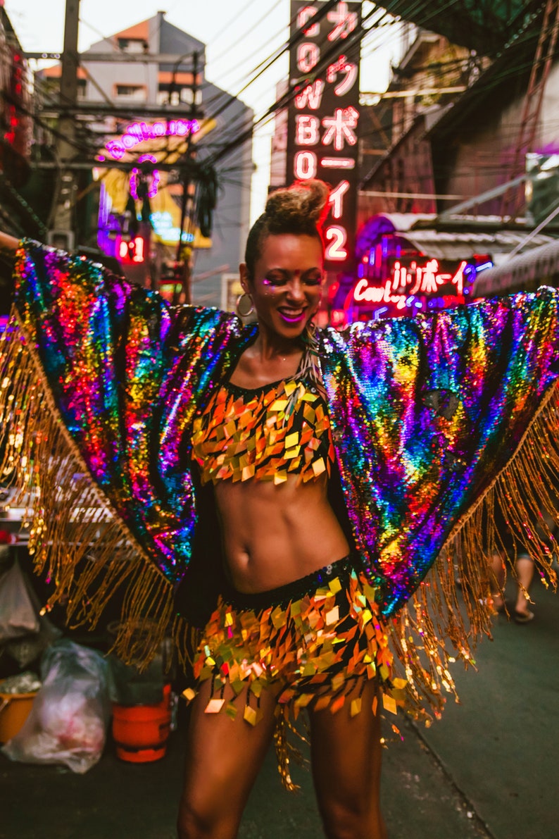 Handmade Rainbow Sequin Kimono Cape With Sequin Fringing. Etsy