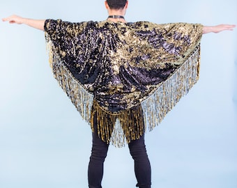Gold and Black Sequin Kimono for the Perfect Festival Outfit