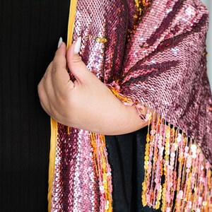 Pink Champagne long kimono. Pink and gold reversible sequins perfect for festival outfits, glamorous party wear and summer evenings. image 6