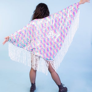 Neon Rainbow Sequin Kimono for the perfect festival outfit. Glamorous festival sequin wear / accessory for women and men. Sparkle in Style image 8