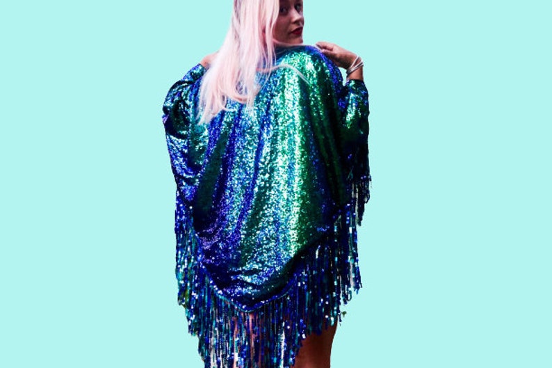 Emerald Green Sequin Kimono With Sequin Fringe.reversible Etsy UK