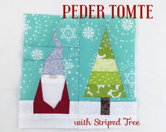 PEDER TOMTE Quilt Block {No. 3} | Peder Tomte w/ Striped Tree // Foundational Paper Piecing // PDF // Instant Download // Nisse Gnome