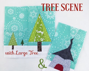 Tree Scene w/ Tomte House Quilt Block {No. 5} | Large Tree & Tomte House / Foundational Paper Piecing / PDF / Instant Download / Nisse Gnome