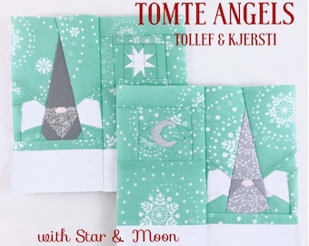 TOLLEF & KJERSTI Tomte Angels {No. 13} | Tomte Angels with Star and Moon Mini Charms Quilt Block // Foundational Paper Piecing / PDF / Gnome