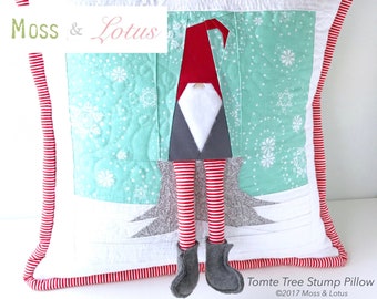 Tomte Tree Stump Pillow {No. 10} | Tomte Tree Stump w/ Legs & Shoes (Tomte not included) // PDF Paper Piecing and Finished Project Pattern