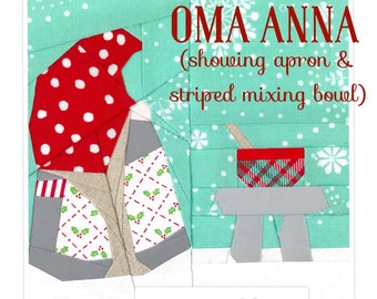 OMA ANNA Tomte {No. 15} | Grandma Tomte w/ Table Fabric Mixing Bowl Quilt Block (6”x6” finished) // Foundational Paper Piecing / PDF / Gnome