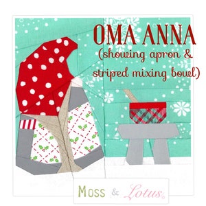 OMA ANNA Tomte No. 15 Grandma Tomte w/ Table Fabric Mixing Bowl Quilt Block 6x6 finished // Foundational Paper Piecing / PDF / Gnome image 1