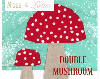 Mushroom House Scene  {No. 17} | Double & Single Mushroom Options Quilt Blocks (6”x6” finished) // Foundational Paper Piecing / PDF / Gnome