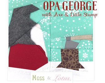 OPA GEORGE Tomte {No. 14} | Tomte Grandpa with Axe & Little Stump Quilt Block (6”x6” finished) // Foundational Paper Piecing / PDF / Gnome