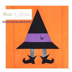 MISCHIEVOUS HALLOWEEN WITCH Quilt Block {No. - 19} | pdf pattern // Witch Hat Witch Boots // fpp