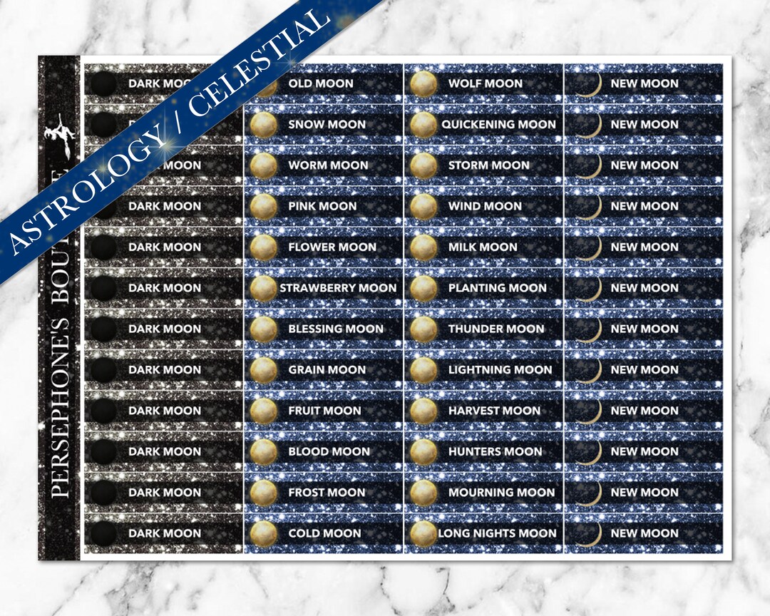 Moon Name Labels Full Moon Names | Shimmer | Stickers | New Moon | Dark Moon | Celtic ...