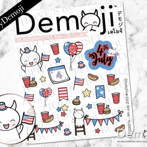 4 de julio Día de la Independencia / Lindo Kawaii Pagan Witchy Demon Character Journal Planner Pegatinas