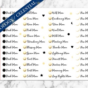 Nomi di luna piena / luce / adesivi / luna nuova / luna oscura / celtico / pagano / strega / celeste / astrologia / astronomia / Esbat / Luna