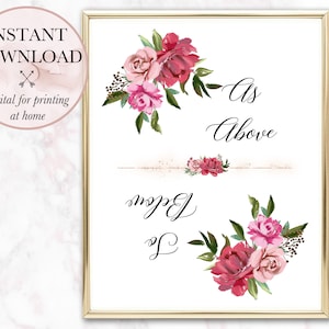 DIGITAL - As Above So Below, Pagan, Wicca, Wiccan, Witchy, Balance, Floral Wall Art Poster Print - PRINTABLE