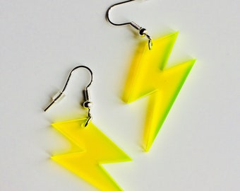Lightning | Bowie | Lady Gaga | Bolt | Weather | 80s | Neon | Laser Cut | Acrylic | Earrings