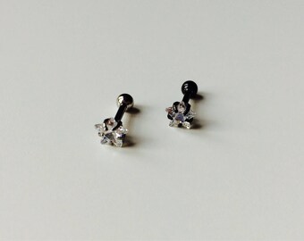 Trago | Orecchio | Nero | Argento | Star | Strass | Straight Bar | Piercing | Corpo gioielli