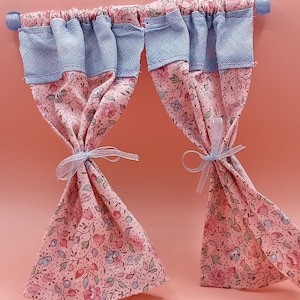 Miniature 1/12 Scale Pink And Blue Flower Curtains
