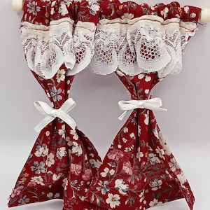 Miniature Floral Burgundy Curtains 1/12 Scale
