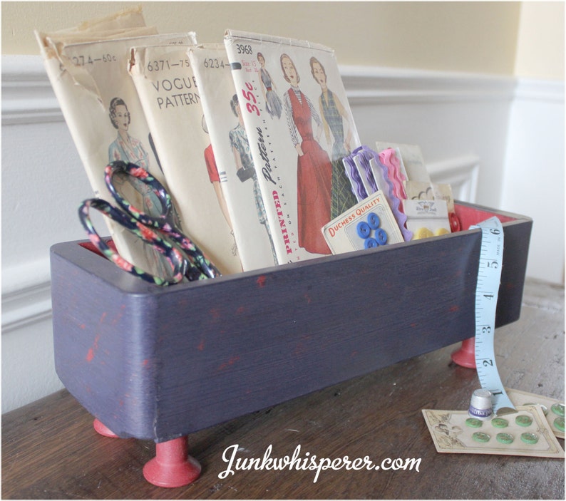 Vintage Sewing Drawer with Older Wooden Thread Spool Legs & Etsy