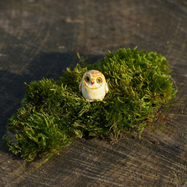 hibou miniature, hibou d’argile, figurine de hibou, figurine miniature de chouette effraie, objet de collection, décoration miniature de terrarium, maison de fée, petit hibou, hibou