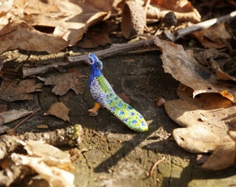 Miniature peacock bird, tiny peacock, clay peacock, handmade peacock