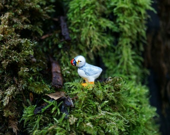 Macareux miniature, Macareux minuscule, Macareux d’argile, Macareux fait à la main, Figurine de macareux, Oiseau de jardin féerique, Oiseau d’argile