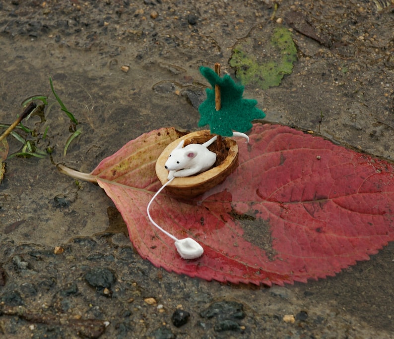 miniature sailing mouse, handmade mouse, tiny mouse, sailing mouse, cute little mouse, fairy garden decoration image 2