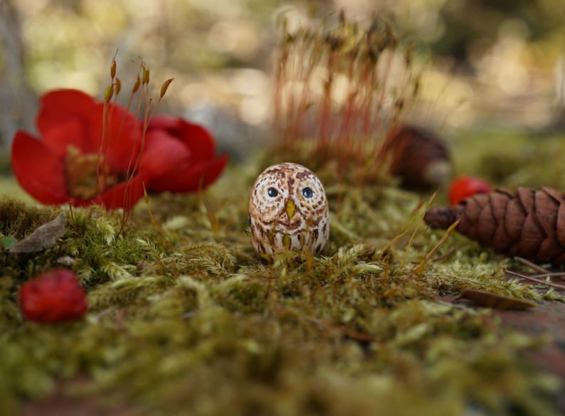 miniature owl, clay owl, owl figurine, miniature owl figurine, collectable, terrarium miniature decoration, fairy house, tiny owl, owl totem image 2