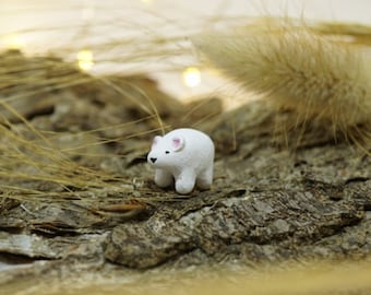 Miniature polar bear, tiny polar bear, clay polar bear, polar bear figurine, handmade polar bear