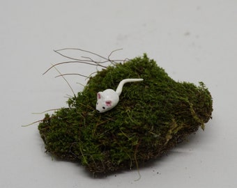 Miniature white mouse, tiny mouse, miniature mouse, clay mouse, doll house miniature