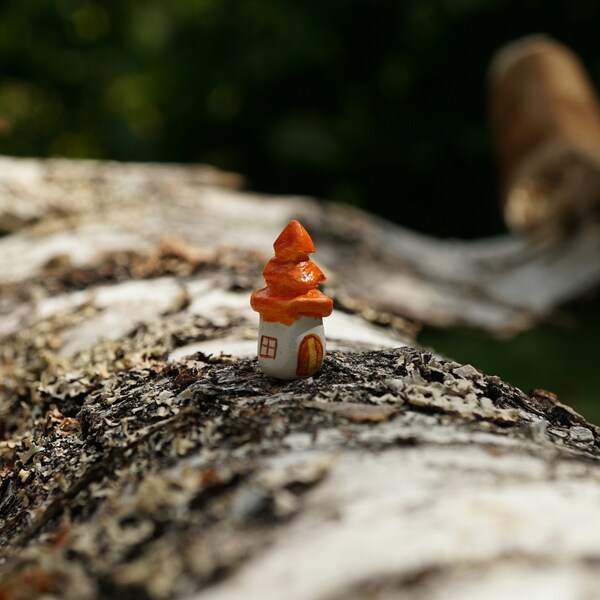 Miniature handmade clay house "Orange", handmade clay house, orange roof clay house miniature