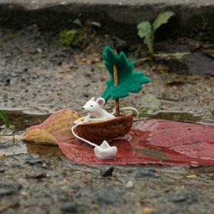 miniature sailing mouse, handmade mouse, tiny mouse, sailing mouse, cute little mouse, fairy garden decoration image 1