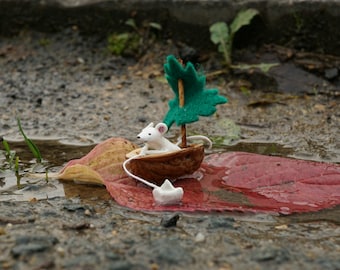 miniature sailing mouse, handmade mouse, tiny mouse, sailing mouse, cute little mouse, fairy garden decoration