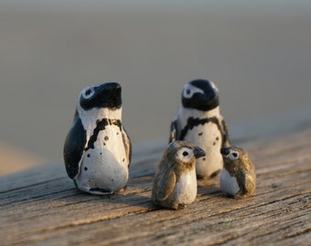 African penguin family, miniature penguin, clay penguin, tiny little miniatures