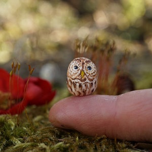 miniature owl, clay owl, owl figurine, miniature owl figurine, collectable, terrarium miniature decoration, fairy house, tiny owl, owl totem image 1