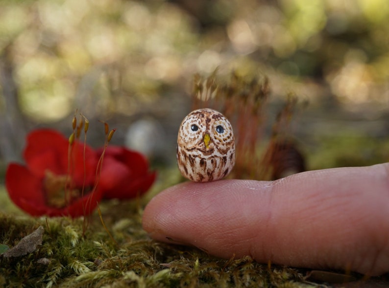 miniature owl, clay owl, owl figurine, miniature owl figurine, collectable, terrarium miniature decoration, fairy house, tiny owl, owl totem image 1