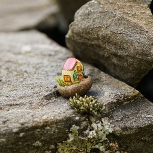 Miniature clay house in an acorn cap, miniature house, clay house