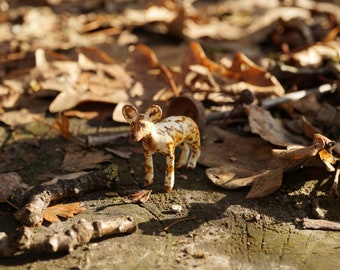 Miniature handmade clay wild dog figurine, tiny wild dog, clay wild dog, terrarium decoration