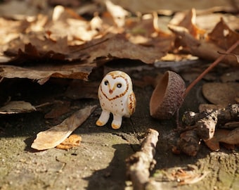 miniature owl, clay owl, owl figurine, miniature barn owl figurine, collectable, terrarium miniature decoration, fairy house, tiny owl, owl