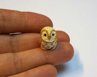 miniature owl, clay owl, owl figurine, miniature barn owl figurine, collectable, terrarium miniature decoration, fairy house, tiny owl, owl