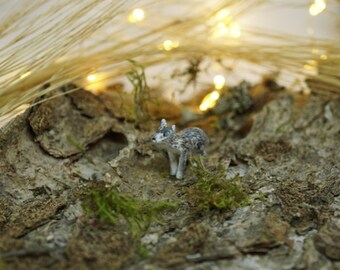 Miniature wolf, clay wolf figurine, tiny wolf, wolf totem