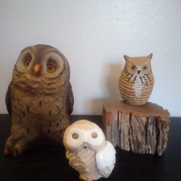 Lot of 3 Vintage Owl Figurines, Owl Bank, Vintage Figurines, Collectible Owls