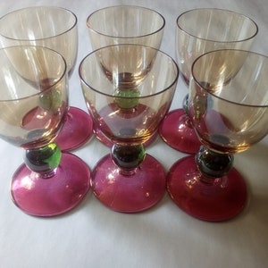Krosno Crystal Poland Wine Glasses Set of 4 Stemware Gold Foot