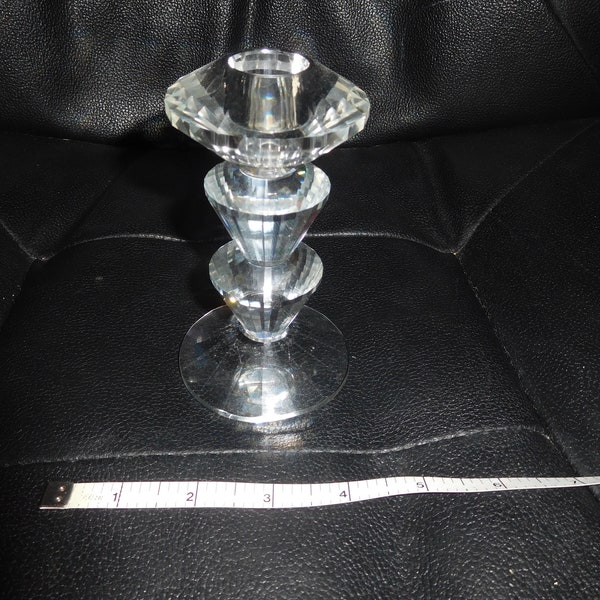 Free Shipping! Vintage Deco SD Simon Designs Clear Glass Cut Crystal Candlestick Candle Holder Marked 4.5" Nice Gift Beautiful Design